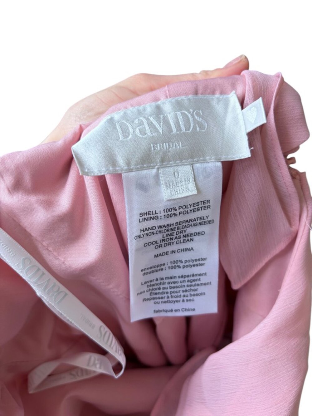 David's Bridal Cold Shoulder Flutter Sleeve Chiffon Long Bridesmaid Dress Pink 0 - Picture 8 of 9